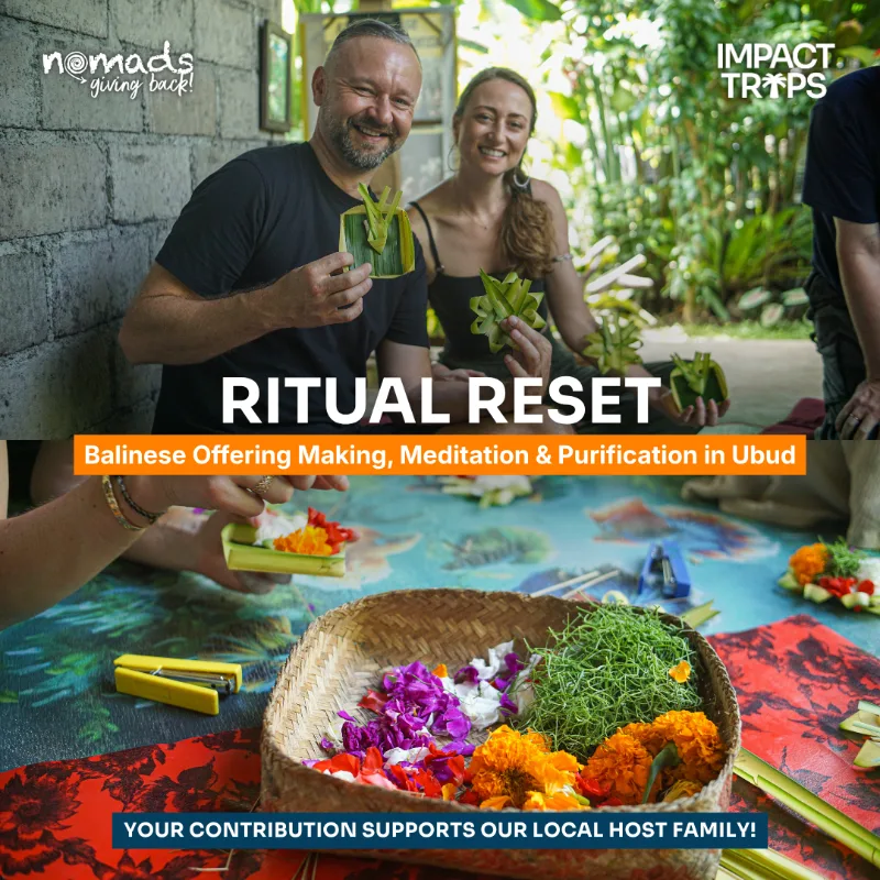 Balinese Offering Making, Meditation, And Water Purification